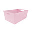 simpa 6PC 4L Pastel Pink Plastic Storage Basket Studio Organiser Trays with Handles