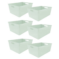 simpa 6PC 4L Sage Green Plastic Storage Basket Studio Organiser Trays with Handles