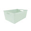 simpa 6PC 4L Sage Green Plastic Storage Basket Studio Organiser Trays with Handles