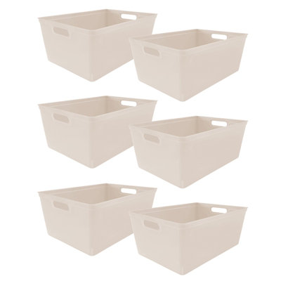 simpa 6PC 4L Taupe Plastic Storage Basket Studio Organiser Trays with Handles