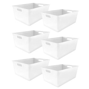 simpa 6PC 4L White Plastic Storage Basket Studio Organiser Trays with Handles
