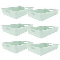 simpa 6PC 6L Sage Green Plastic Storage Basket Studio Organiser Trays with Handles