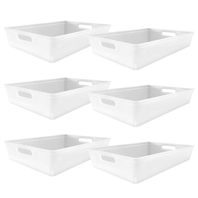 simpa 6PC 6L White Plastic Storage Basket Studio Organiser Trays with Handles