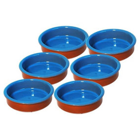 simpa 6PC Blue Glazed Traditional Handmade Spanish Tapas Cazuelas Serving Bowls - 11.5cm Dia