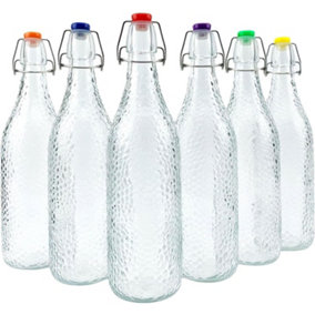 simpa 6PC Clear 1L Bottles Embossed Dots & Assorted Colour Swing Top Lids