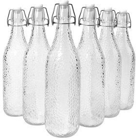 simpa 6PC Clear 1L Bottles Embossed Dots & White Swing Top Lids