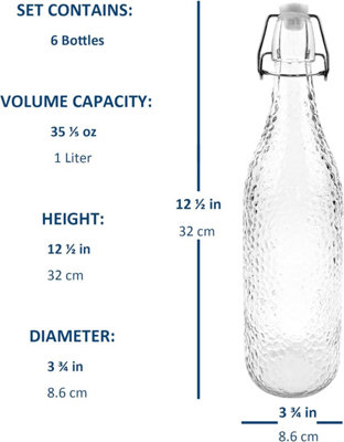 simpa 6PC Clear 1L Bottles Embossed Dots & White Swing Top Lids