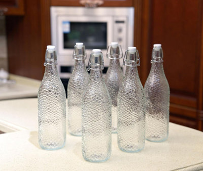 simpa 6PC Clear 1L Bottles Embossed Dots & White Swing Top Lids - 3