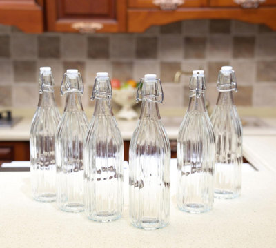 simpa 6PC Clear 1L Bottles Embossed Vertical Stripes & White Swing Top Lids - 3