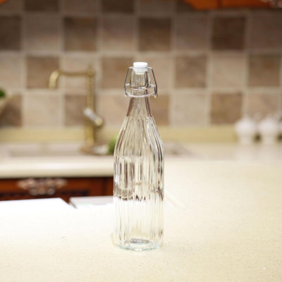 simpa 6PC Clear 1L Bottles Embossed Vertical Stripes & White Swing Top Lids - 4