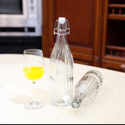 simpa 6PC Clear 1L Bottles Embossed Vertical Stripes & White Swing Top Lids - 5