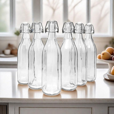 simpa 6PC Clear 1L Octagonal Bottles & White Swing Top Lids - 3