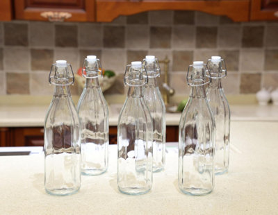 simpa 6PC Clear 1L Octagonal Bottles & White Swing Top Lids - 4