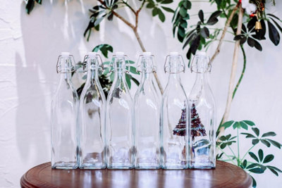 simpa 6PC Clear 1L Square Bottles & White Swing Top Lids - 3