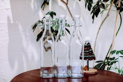 simpa 6PC Clear 1L Square Bottles & White Swing Top Lids - 4