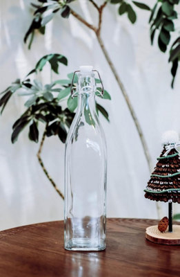 simpa 6PC Clear 1L Square Bottles & White Swing Top Lids - 5
