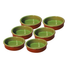 simpa 6PC Green Glazed Traditional Handmade Spanish Tapas Cazuelas Serving Bowls - 11.5cm Dia
