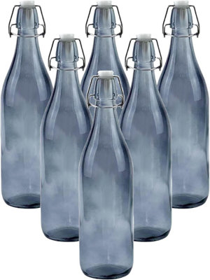 simpa 6PC Grey 1L Glass Bottles with Swing Top Lids - 1 Litre