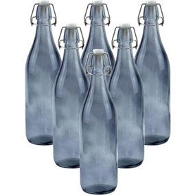 simpa 6PC Grey 1L Glass Bottles with Swing Top Lids - 1 Litre
