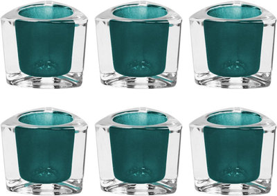 simpa 6PC Heavy Weight Glass Tea light Holders - Blue