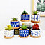 simpa 6PC Japanese Pattern Ceramic Plant Pots with Bamboo Base