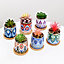 simpa 6PC Mandala Pattern Ceramic Plant Pots with Bamboo Base