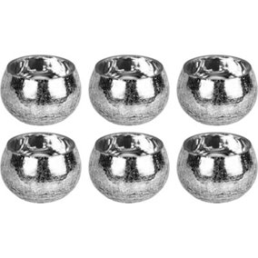 simpa 6PC Mercury Silver Crackled Glass Candle Tealight Holders