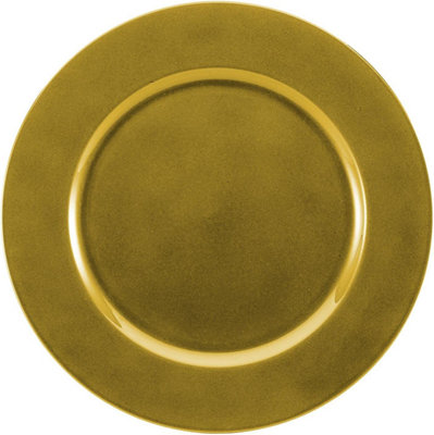 simpa 6PC Metallic Gold Glitter Decorative Reusable Plastic Charger Plates 33cm Dia