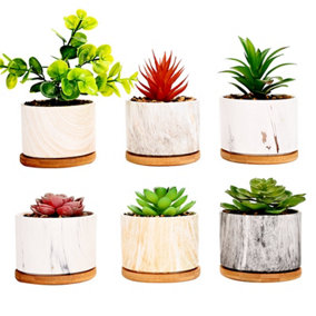 simpa 6PC Mixed Colour Pattern Ceramic Plant Pots with Bamboo Base