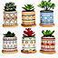simpa 6PC Mixed Earth Pattern Ceramic Plant Pots with Bamboo Base