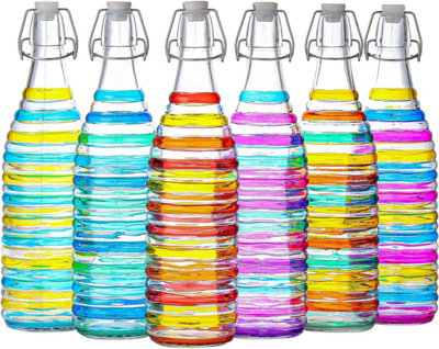 simpa 6PC Multicolour Rings 1L Glass Bottles with Swing Top Lids