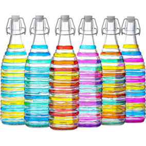 simpa 6PC Multicolour Rings 1L Glass Bottles with Swing Top Lids