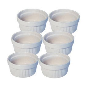 simpa 6PC Off White Ceramic Patterned Souffle Creme Brulee Ramekin Dishes - 200ml