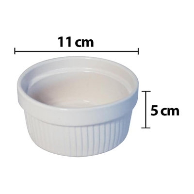 simpa 6PC Off White Ceramic Patterned Souffle Creme Brulee Ramekin Dishes - 200ml