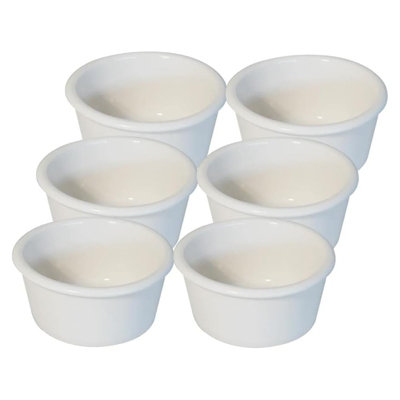 simpa 6PC Off White Ceramic Plain Souffle Creme Brulee Ramekin Dishes - 200ml