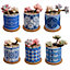 simpa 6PC Oriental Pattern Ceramic Plant Pots  with Bamboo Base