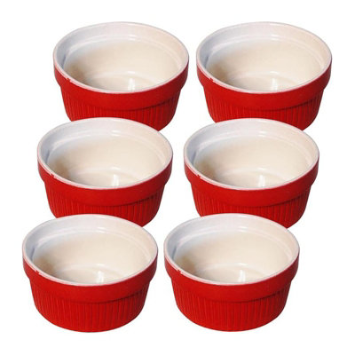 simpa 6PC Red Ceramic Patterned Souffle Creme Brulee Ramekin Dishes - 200ml