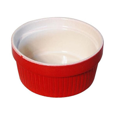 simpa 6PC Red Ceramic Patterned Souffle Creme Brulee Ramekin Dishes - 200ml
