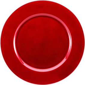 simpa 6PC Red Metallic Shimmer Decorative Reusable Plastic Charger Plates 33cm Dia