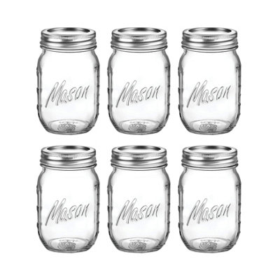 simpa 6PK 475ml/16oz Glass Mason Jars with Airtight Lids & Measurements Guide.