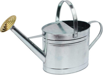 simpa 7 Litre Galvanised Oval Shaped Watering Can with Brass Watering Rose