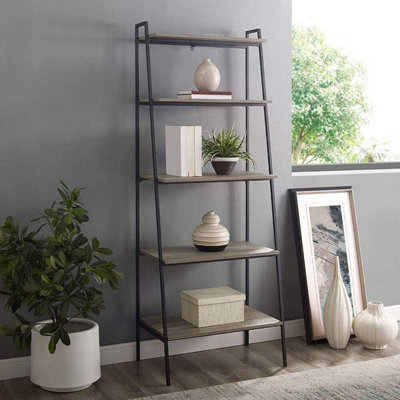 simpa 72" Grey Wash Industrial Modern Ladder Bookshelf