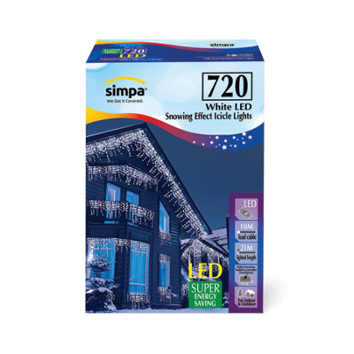 simpa 720 LED White Multi-Action Icicle Lights