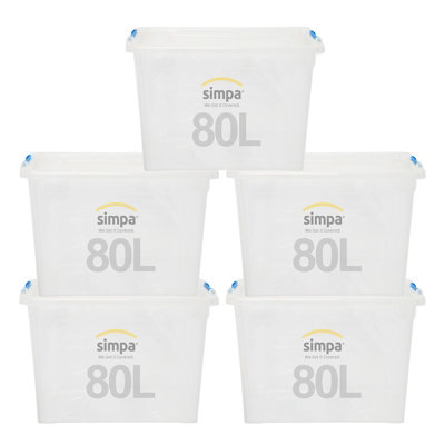 simpa 80L Clik 'n' Store Plastic Storage Boxes - Set of 5