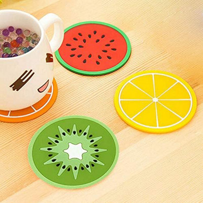 simpa 8PC Fruity Novelty Silicone Fruit Slice Coasters - 9cm Dia