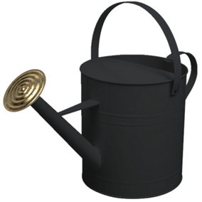 simpa 9 Litre / 2 Gallon Black Galvanised Watering Can with Brass Rose.