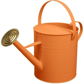 simpa 9 Litre / 2 Gallon Orange Galvanised Watering Can with Brass Rose.