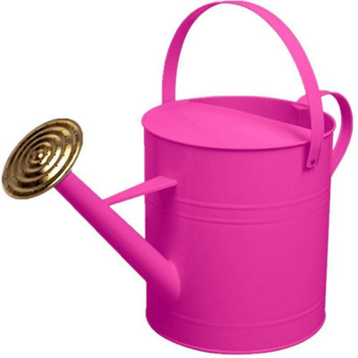 simpa 9 Litre / 2 Gallon Pink Galvanised Watering Can with Brass Rose.