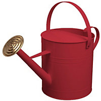 simpa 9 Litre / 2 Gallon Red Galvanised Watering Can with Brass Rose.