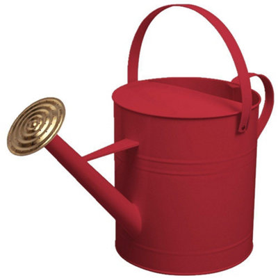 simpa 9 Litre / 2 Gallon Red Galvanised Watering Can with Brass Rose.